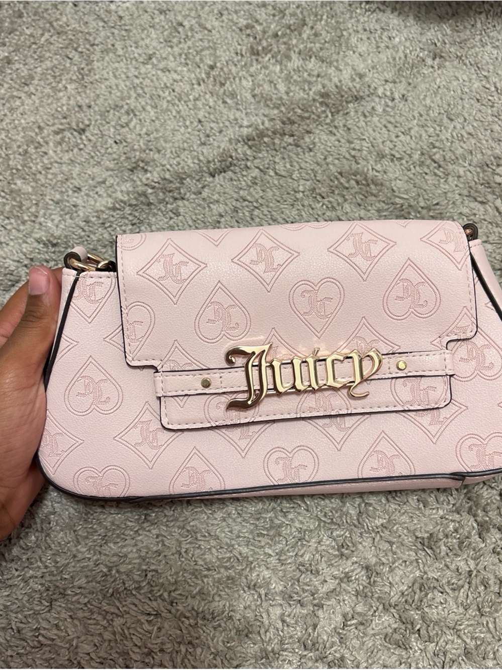 Juicy Couture Light Pink Embossed Logo Crossbody with Gold Hardware